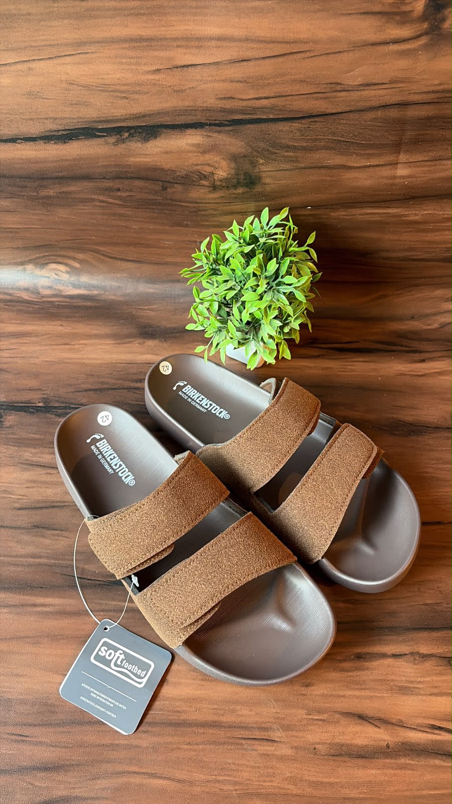 Birkenstock Brown Double Strap Comfort Slides 1