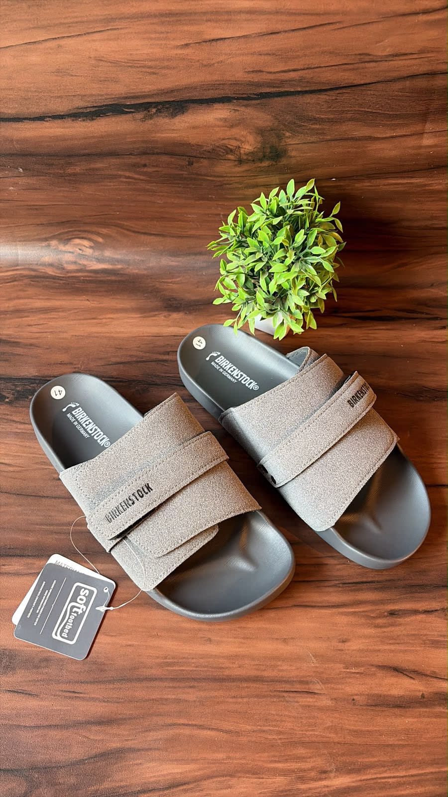 Birkenstock Grey Adjustable Strap Comfort Slides 1