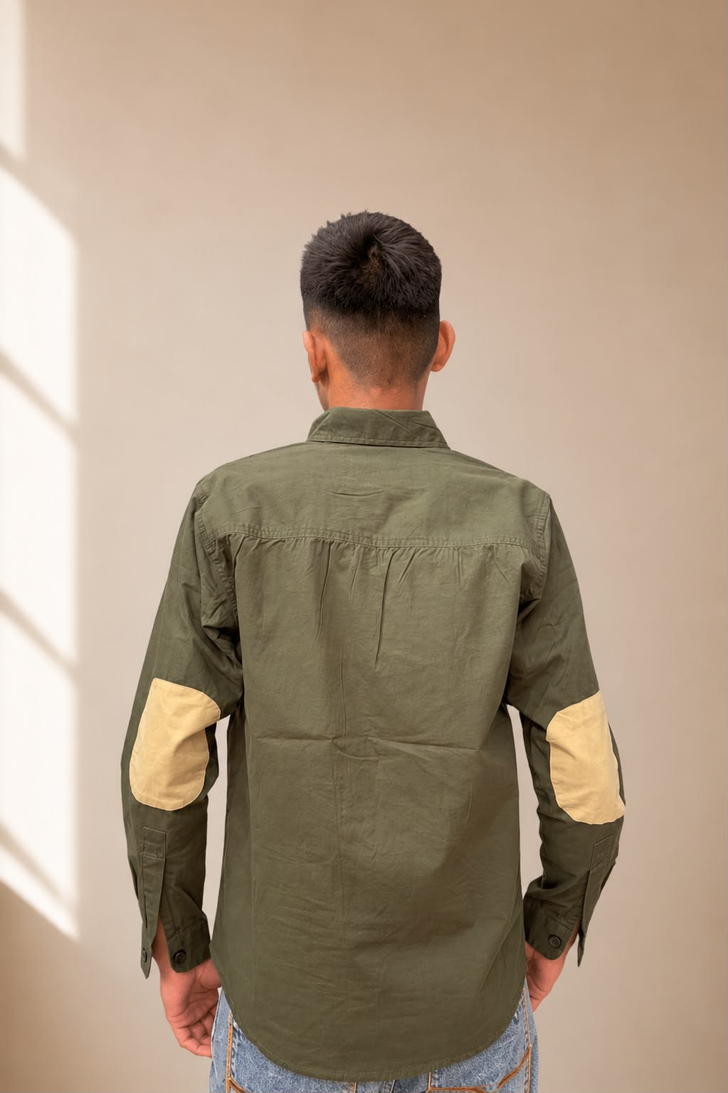 Men's Premium Olive Green Casual Shirt with Elbow Patches 2