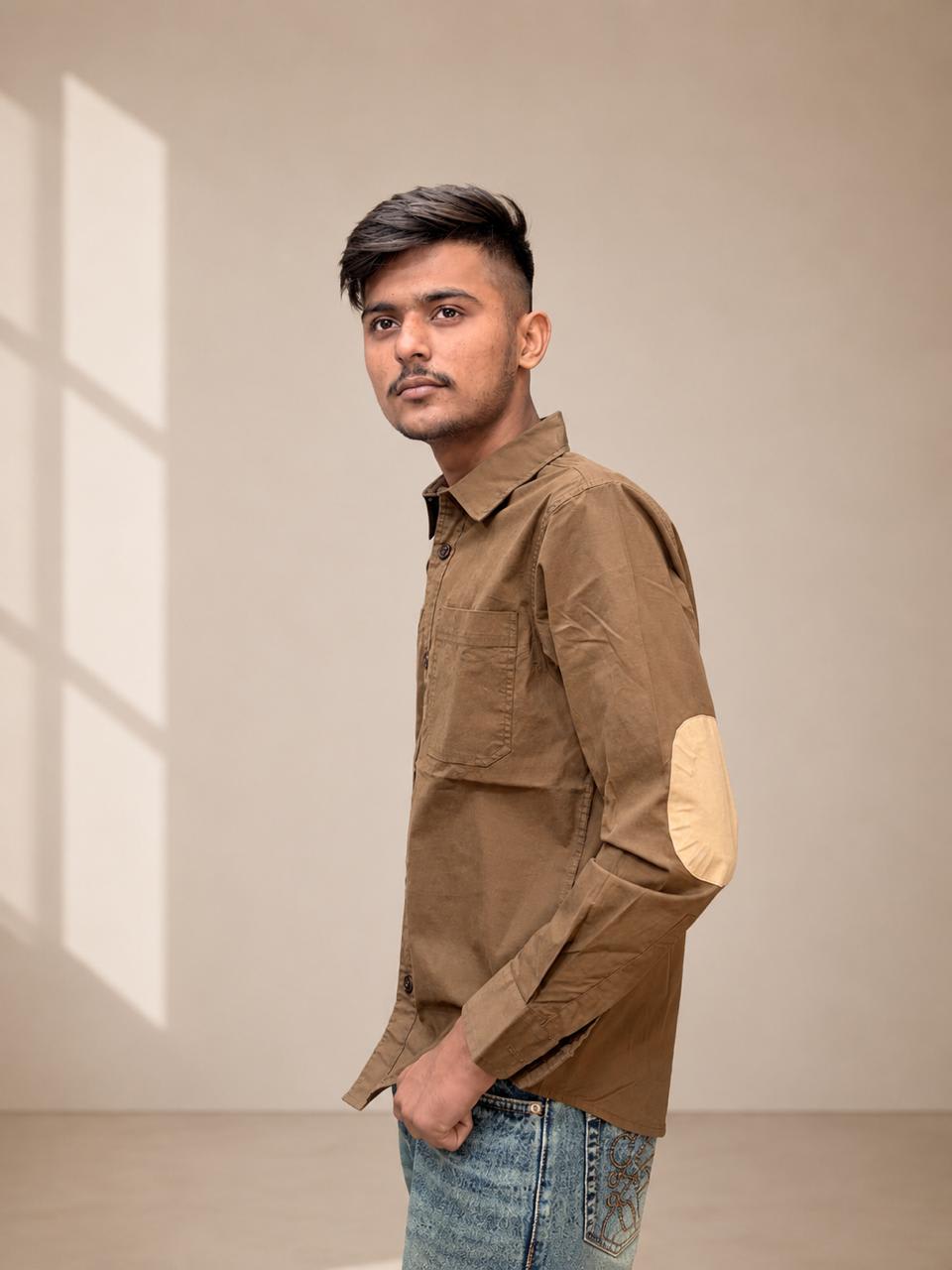 Men's Premium Brown Casual Shirt with Elbow Patches 1