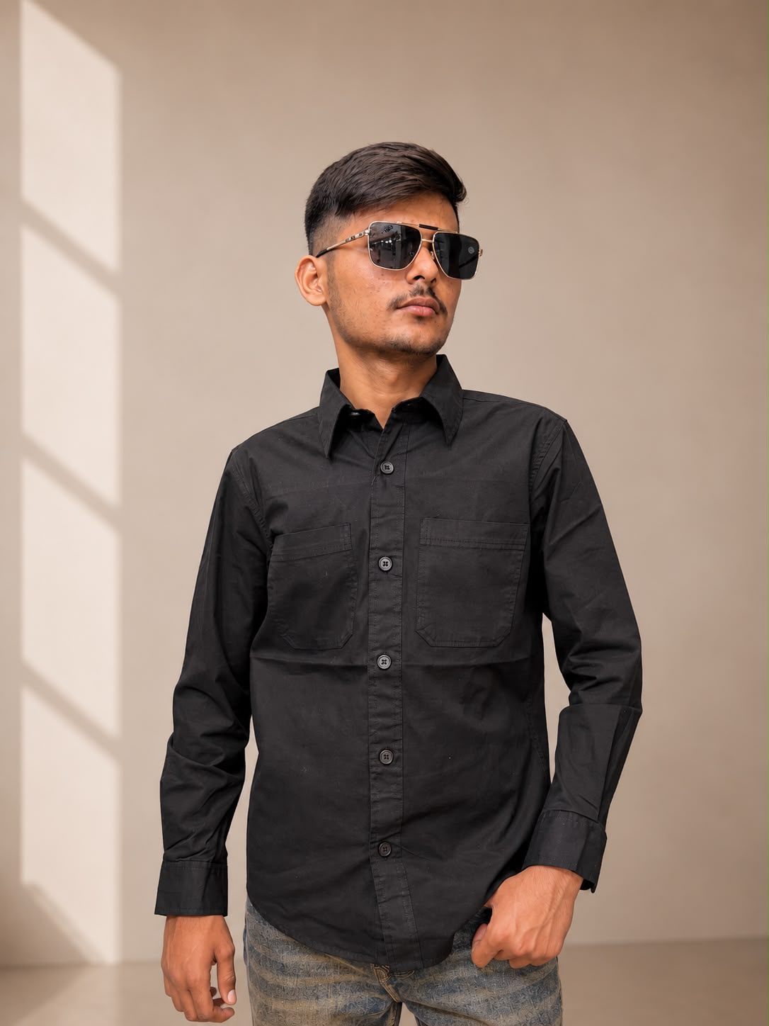 Men's Premium Black Dual Pocket Full Sleeve Casual Shirt 1