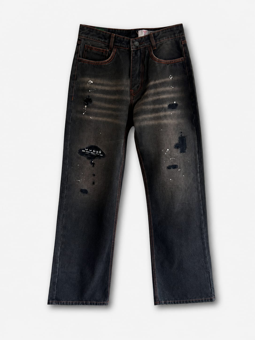 Men's Premium Charcoal Black Distressed Paint-Splatter Jeans 1