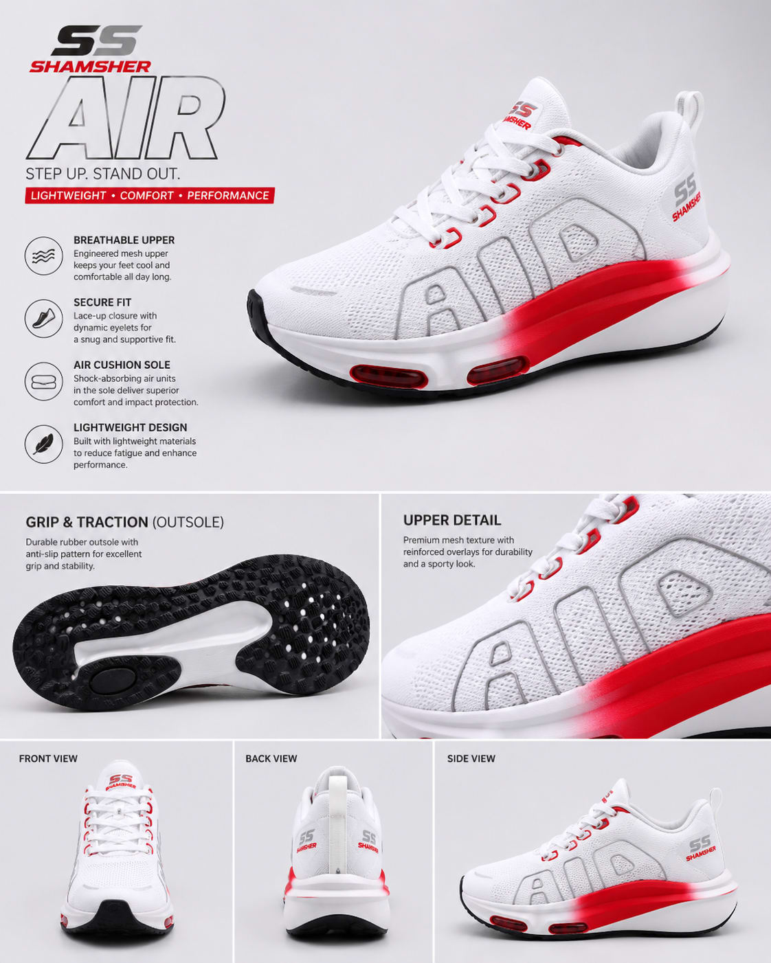 Men's Premium White Air-Cushion Mesh Running & Sports Shoes 2