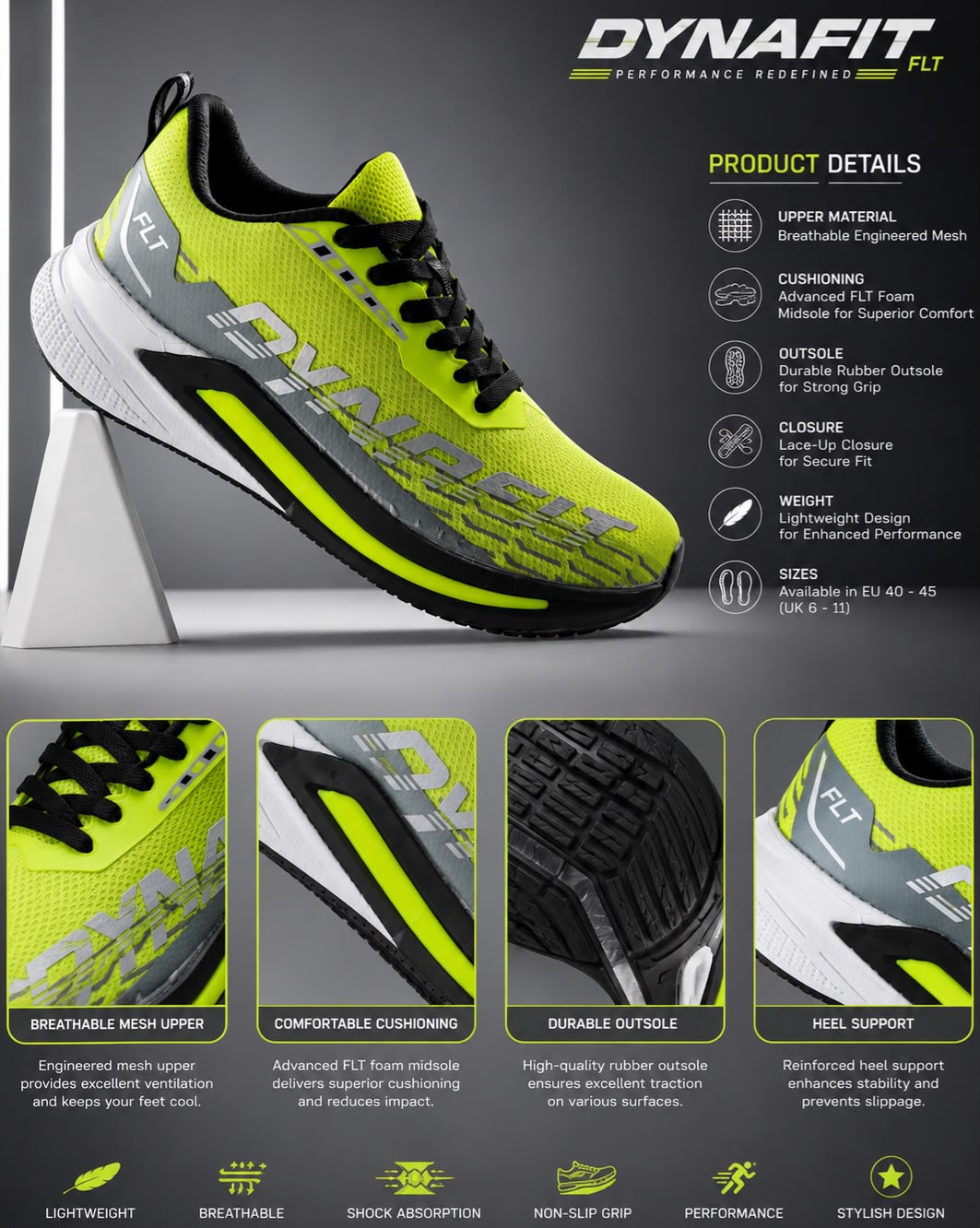 Men's Premium Neon Green Lightweight Breathable Performance Running Shoes 2