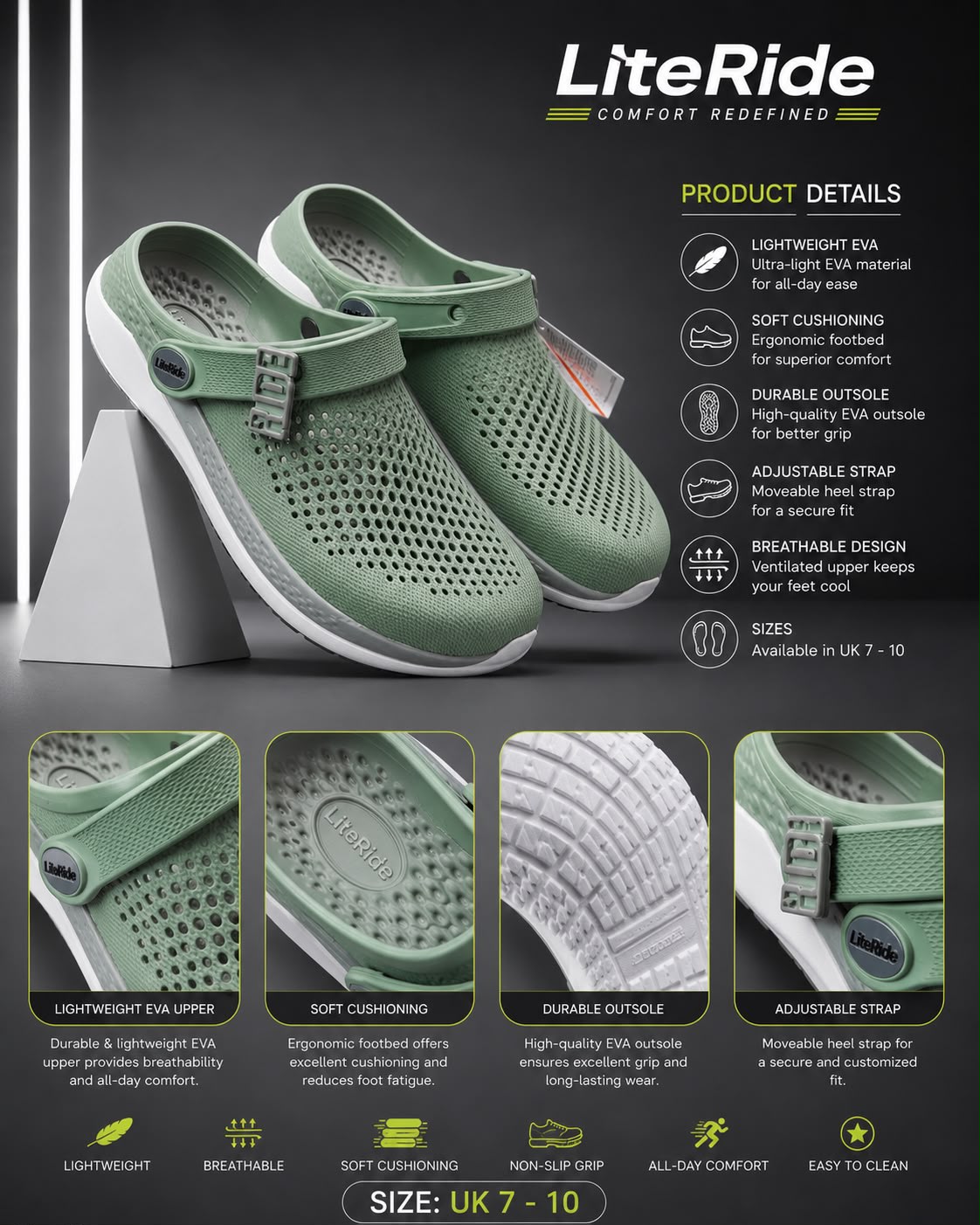 Premium Sage Green Ultra-Lightweight Breathable EVA Clogs 2