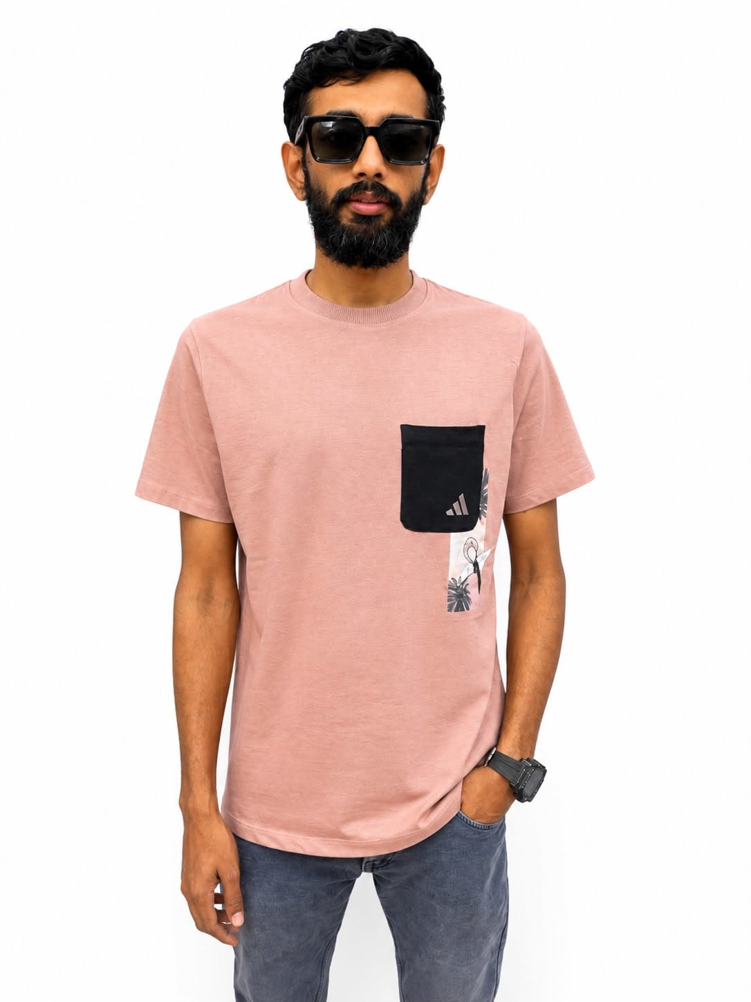 Men's Premium Dusty Pink Pocket Contrast Cotton T-Shirt 1