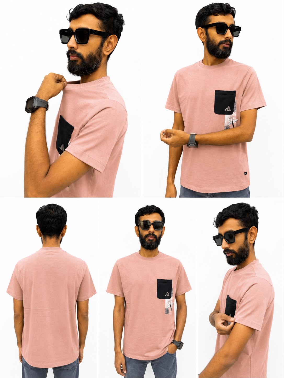 Men's Premium Dusty Pink Pocket Contrast Cotton T-Shirt 2