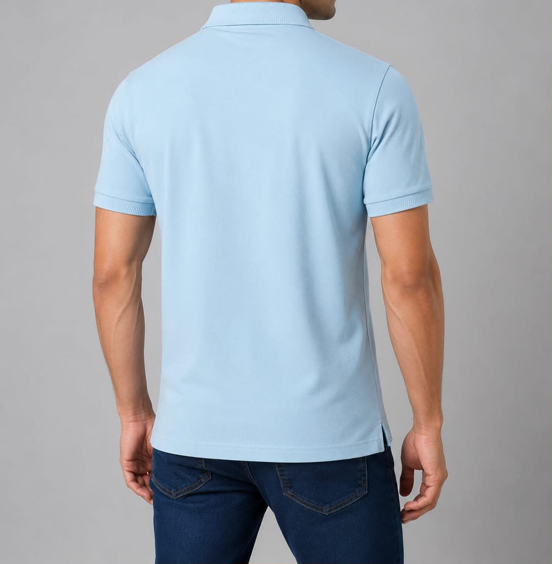 Men's Premium Light Blue Chest Striped Cotton Polo T-Shirt 3