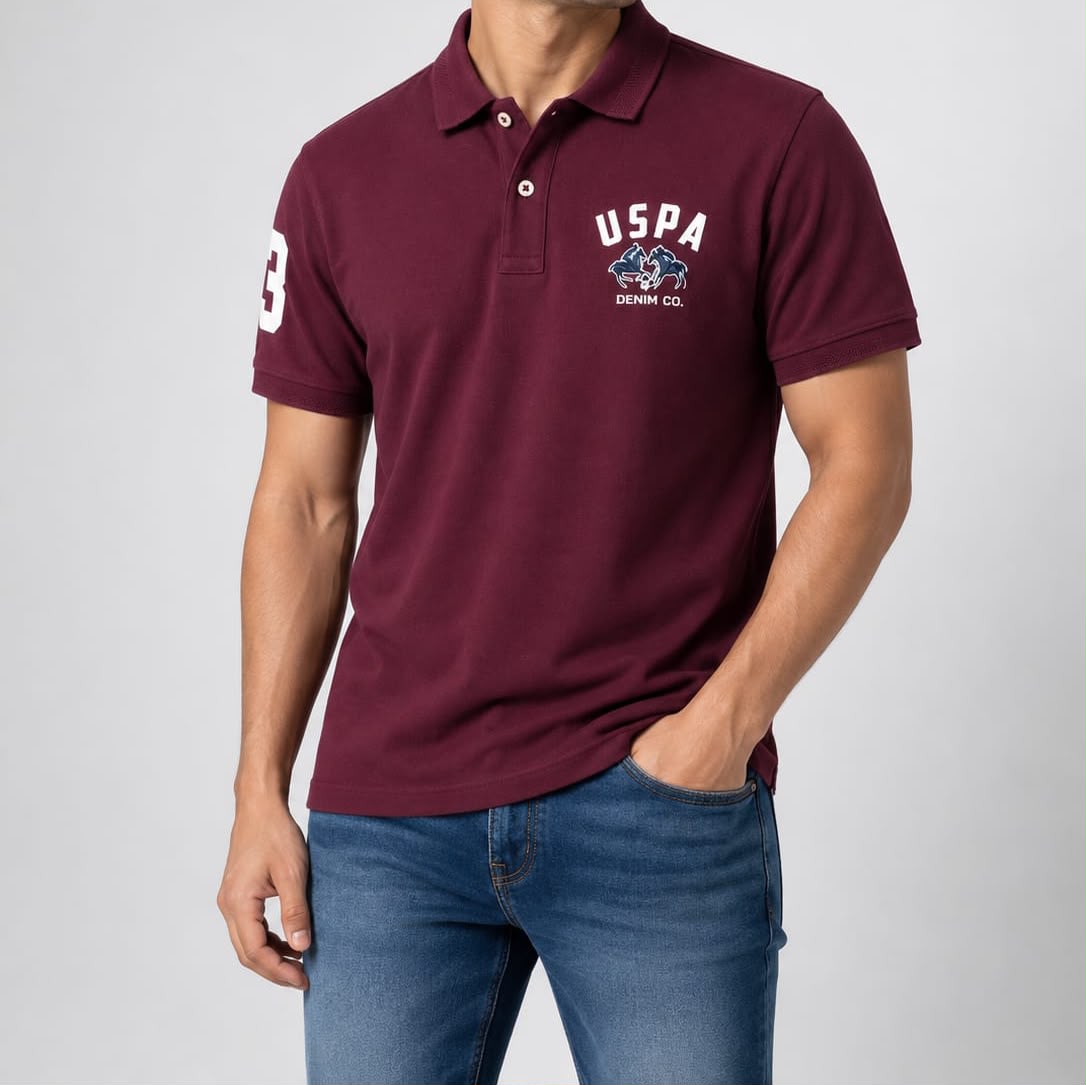Men's Premium Maroon Chest Graphic Cotton Polo T-Shirt 3