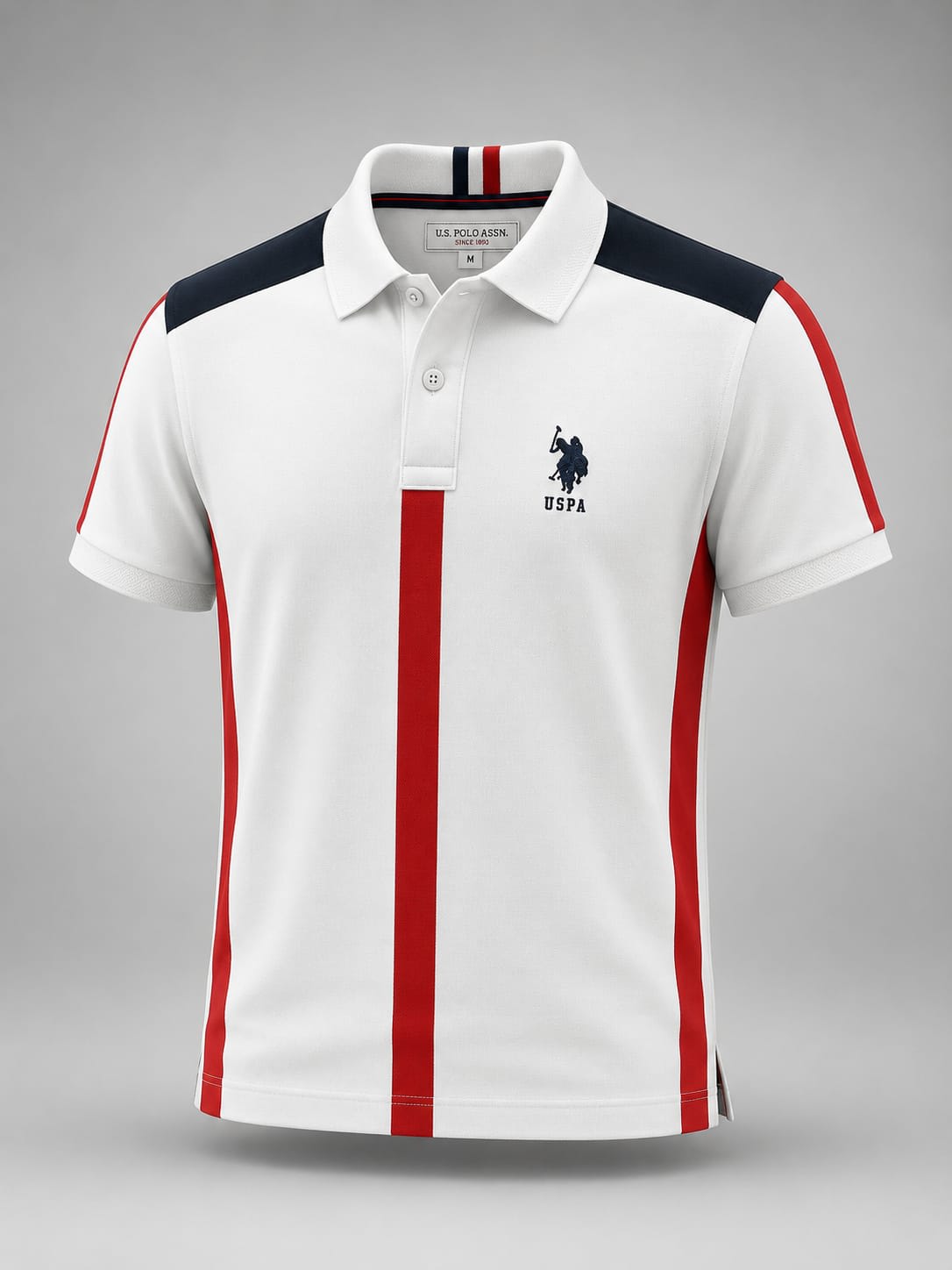 Men's Premium White Colorblock Stripe Cotton Polo T-Shirt 1