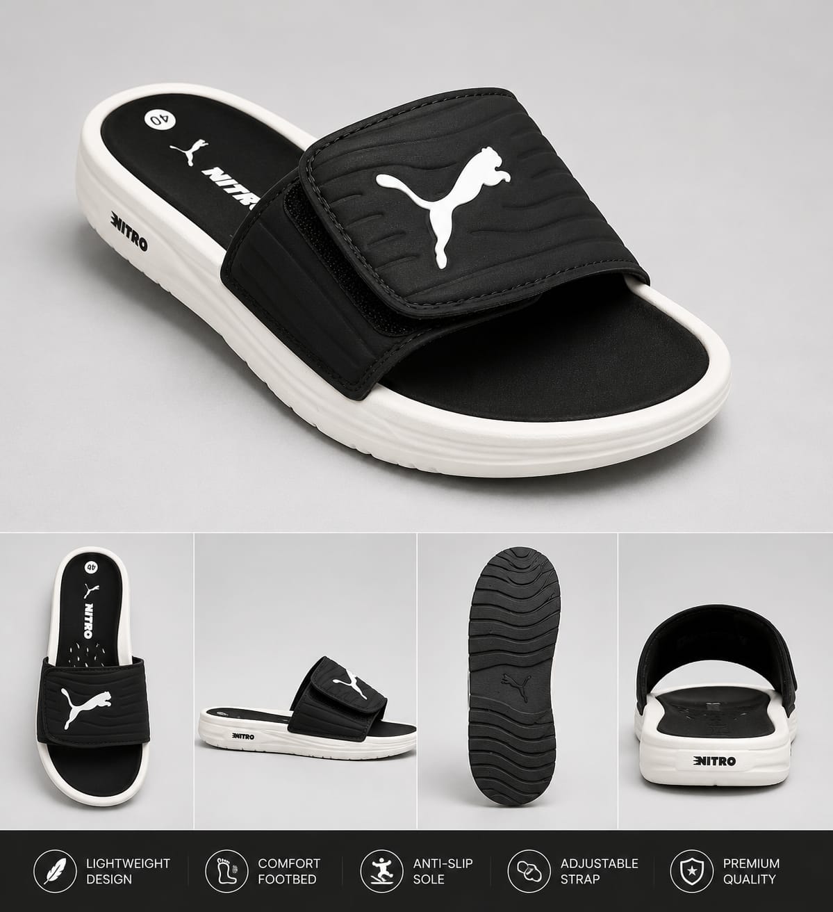 Premium Black & White Ultra-Comfort Cushioned Casual Slides 4