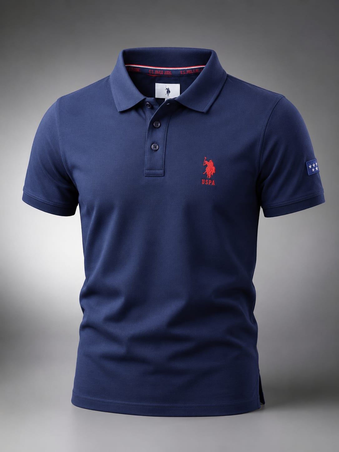 Men's Premium Navy Blue Red Embroidered Cotton Polo T-Shirt 2