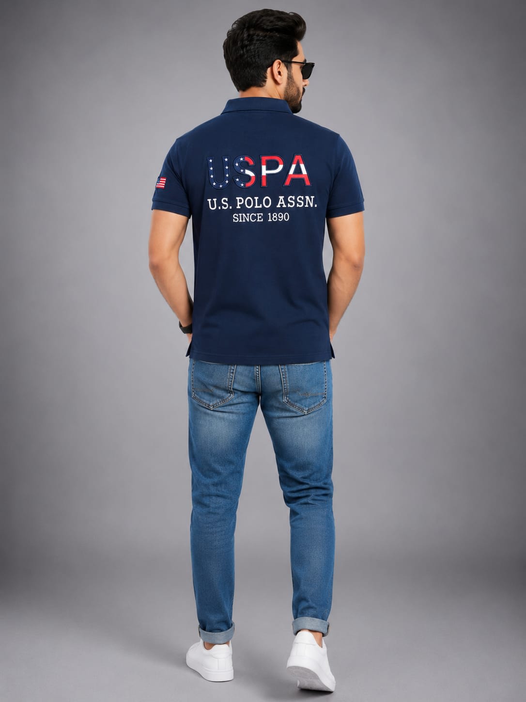 Men's Premium Navy Blue Red Embroidered Cotton Polo T-Shirt 3