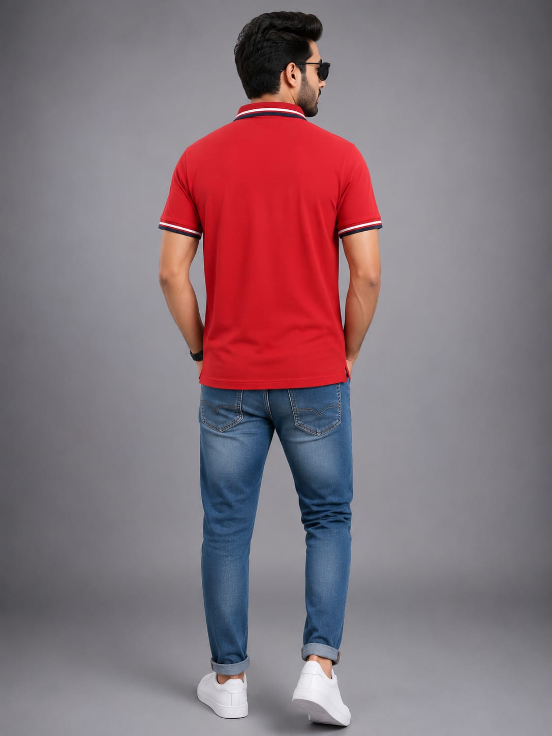 Men's Premium Red Tipped Collar Zipper Cotton Polo T-Shirt 2