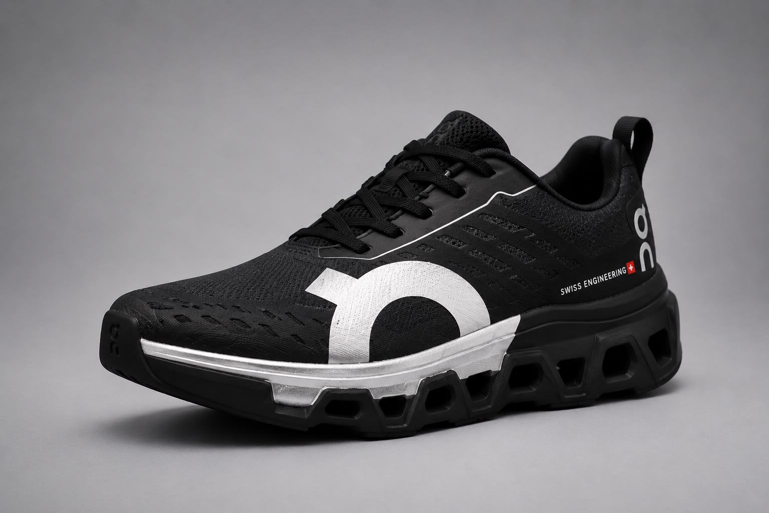 Men's Premium Black & White Mesh Running Shoes 1