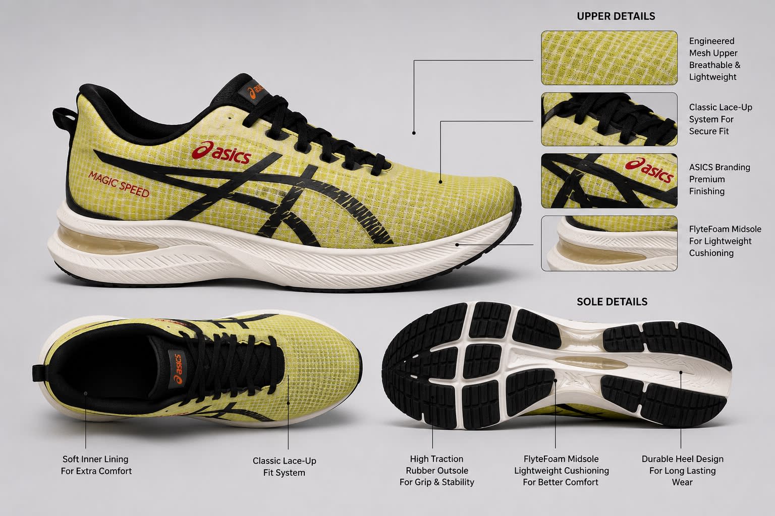 Men's Premium Yellow & Black Grid Mesh Running Shoes 2