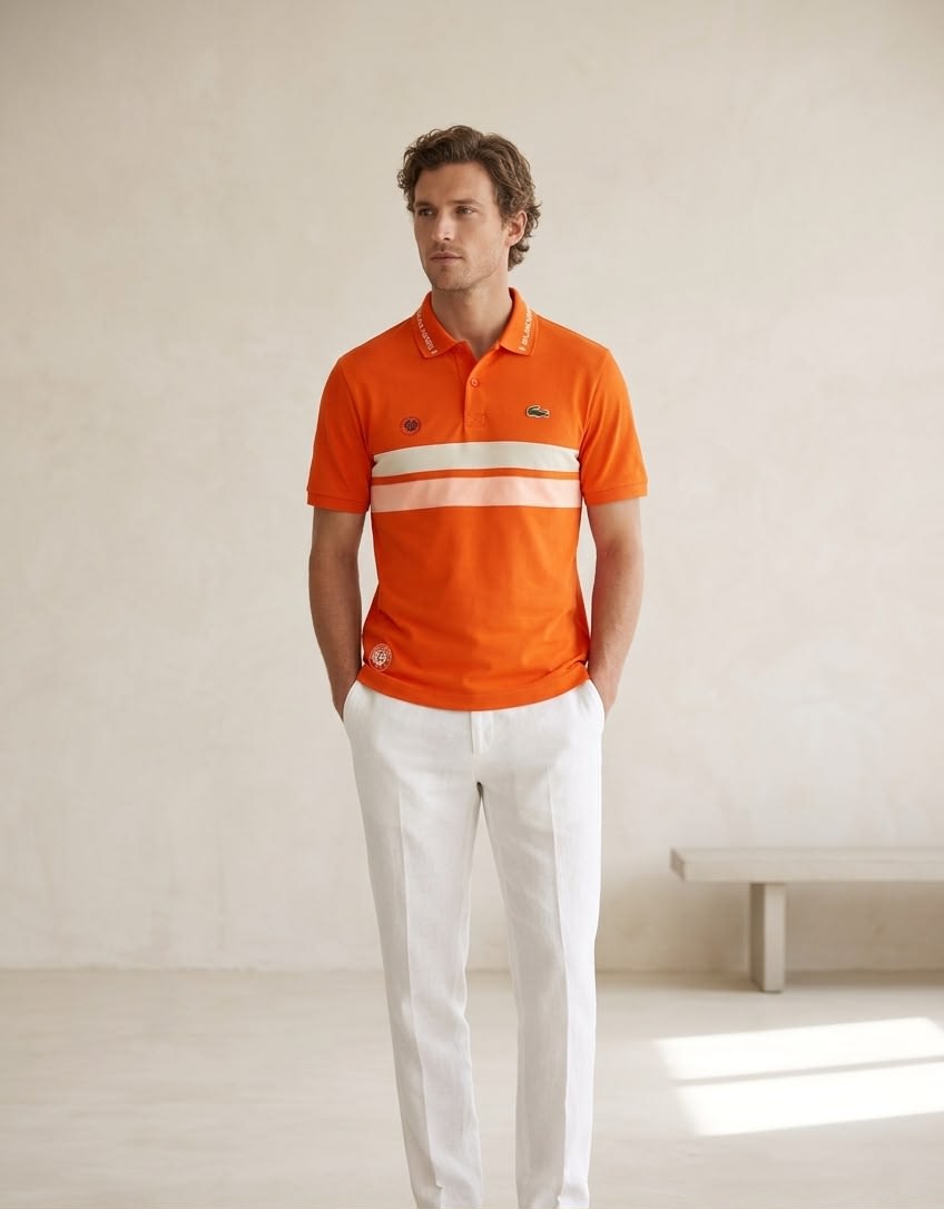Men's Premium Orange Striped Sporty Polo T-Shirt 2