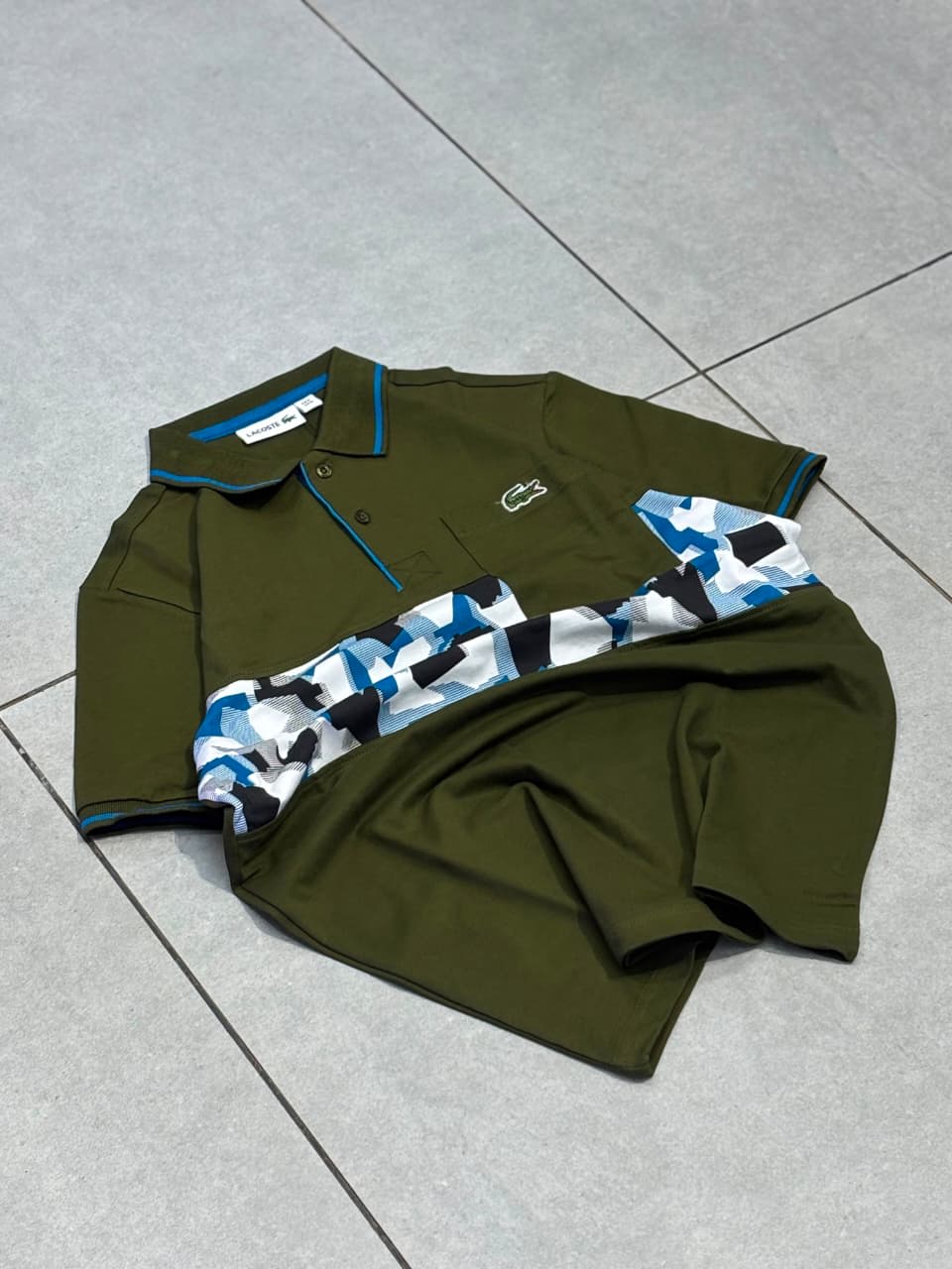 Men's Premium Olive Green Geometric Printed Polo T-Shirt 1