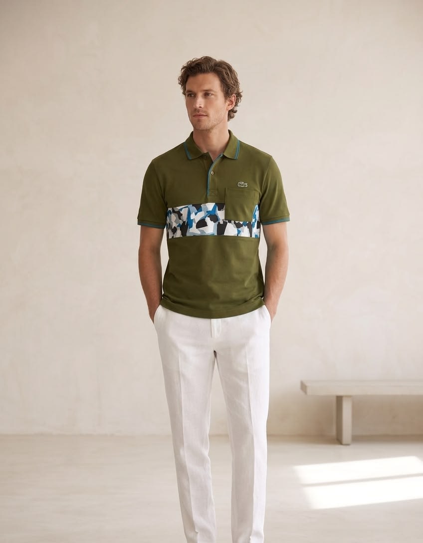 Men's Premium Olive Green Geometric Printed Polo T-Shirt 2