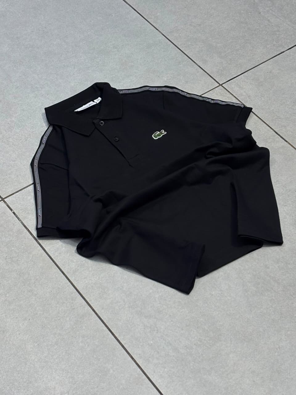 Men's Premium Black Sporty Taped-Sleeve Polo T-Shirt 1