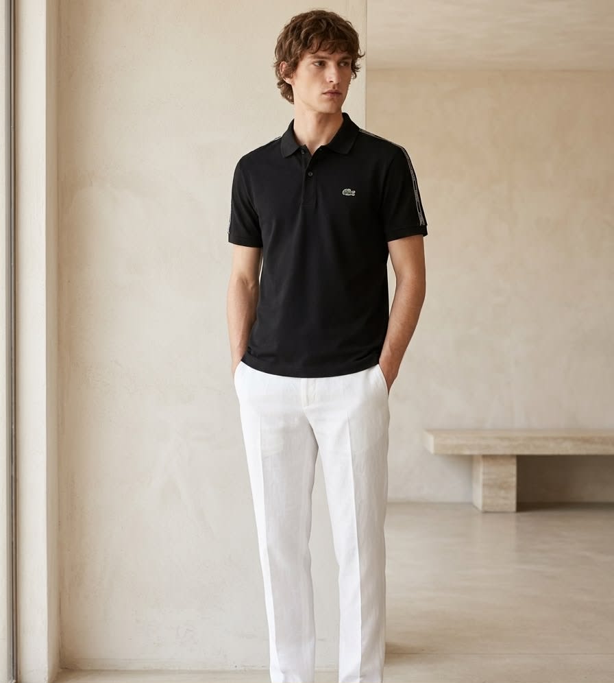 Men's Premium Black Sporty Taped-Sleeve Polo T-Shirt 2