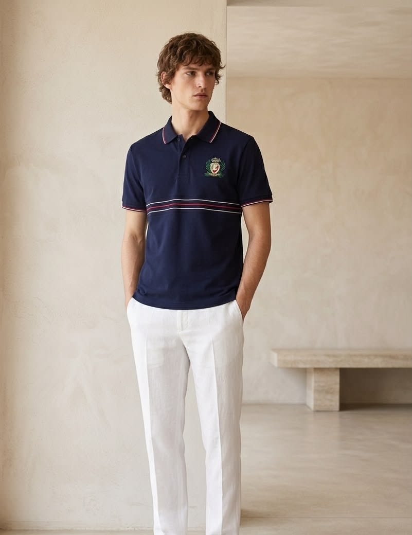 Men's Premium Navy Blue Crest Emblem Sporty Polo T-Shirt 2