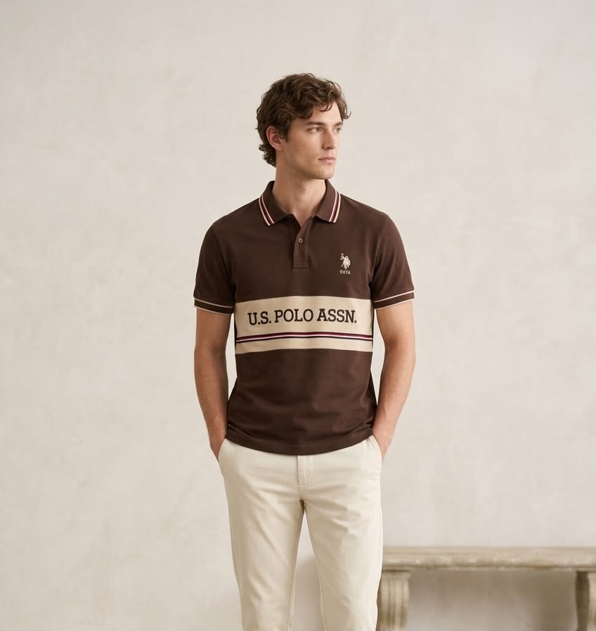 Men's Premium Dark Brown Chest-Band Sporty Polo T-Shirt 2