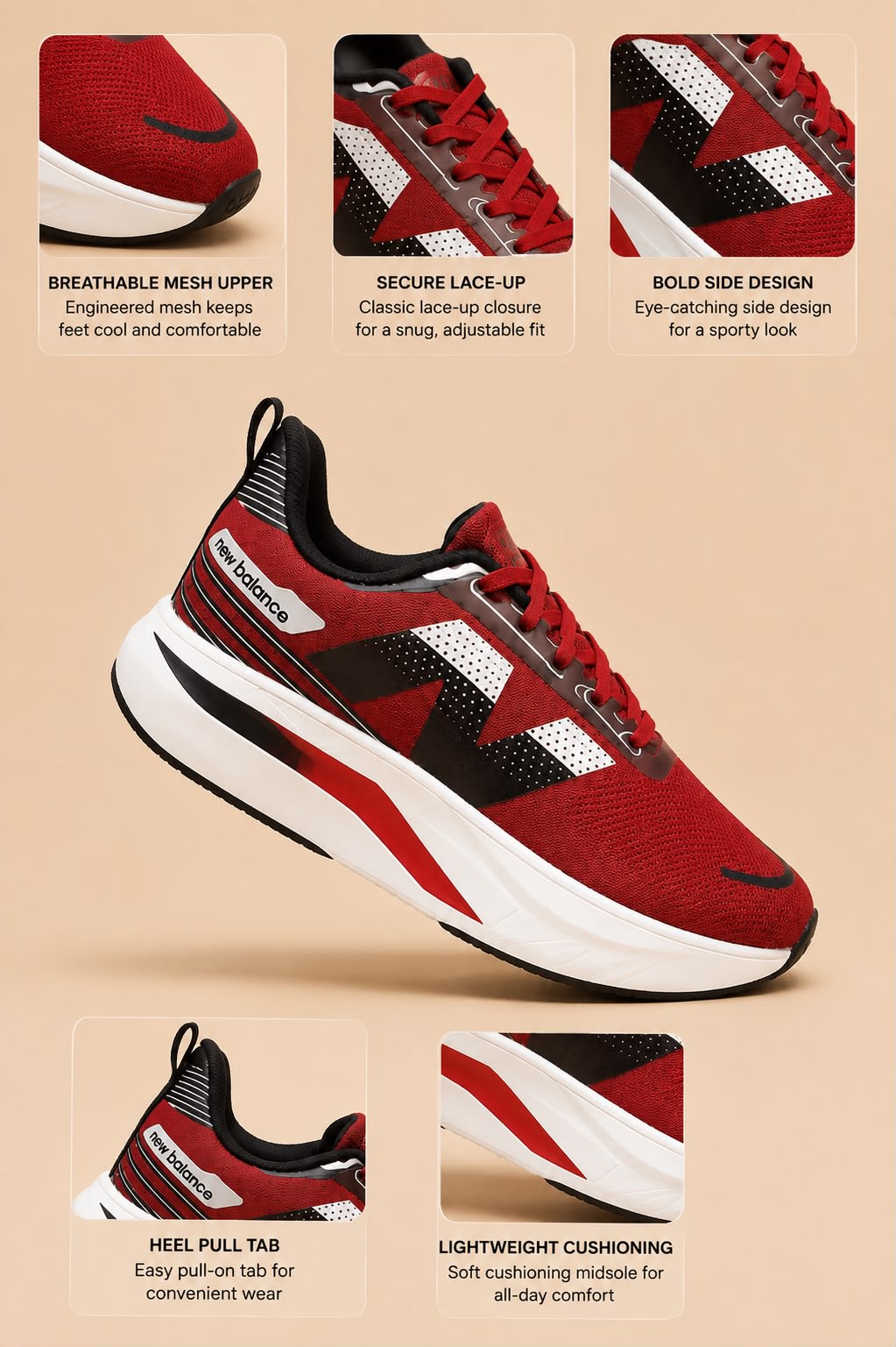 Men's Premium Maroon Mesh Lightweight Running Shoes 2