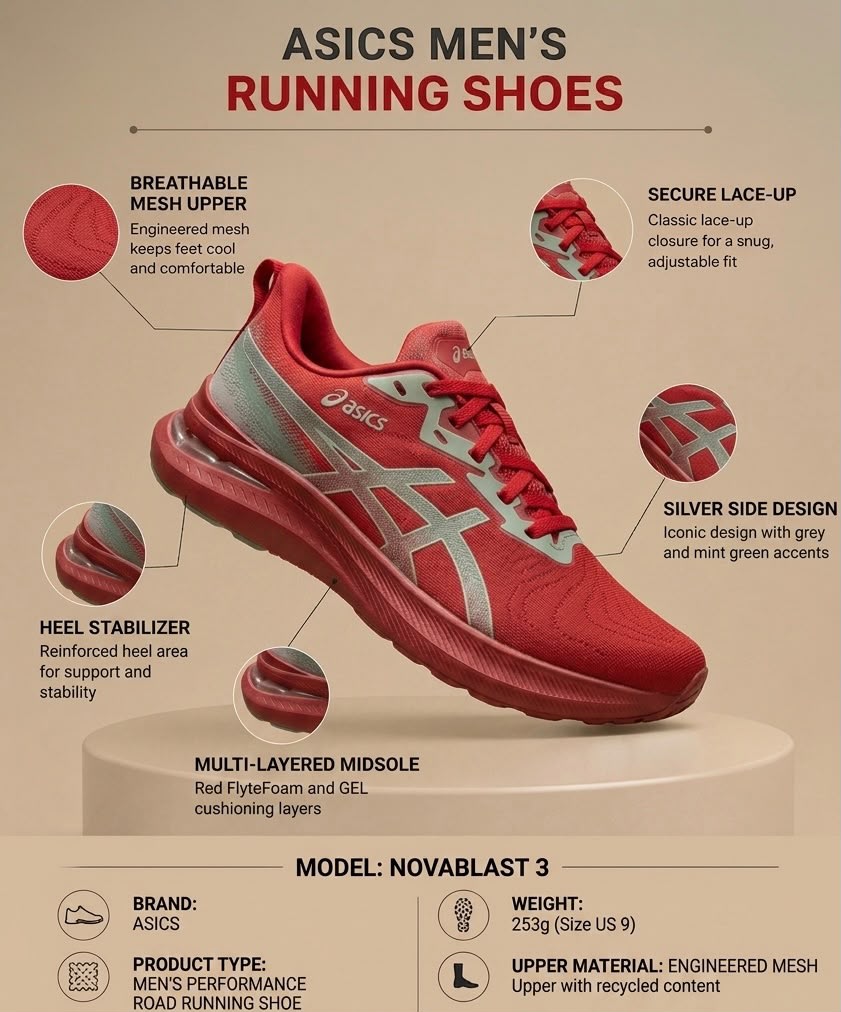 Men's Premium Bright Red Mesh Lightweight Running Shoes 2