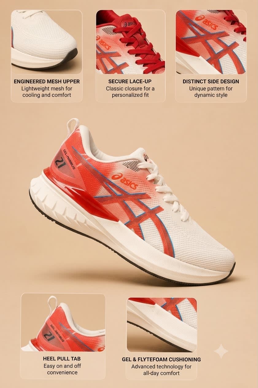 Men's Premium White & Orange Gradient Lightweight Running Shoes 3