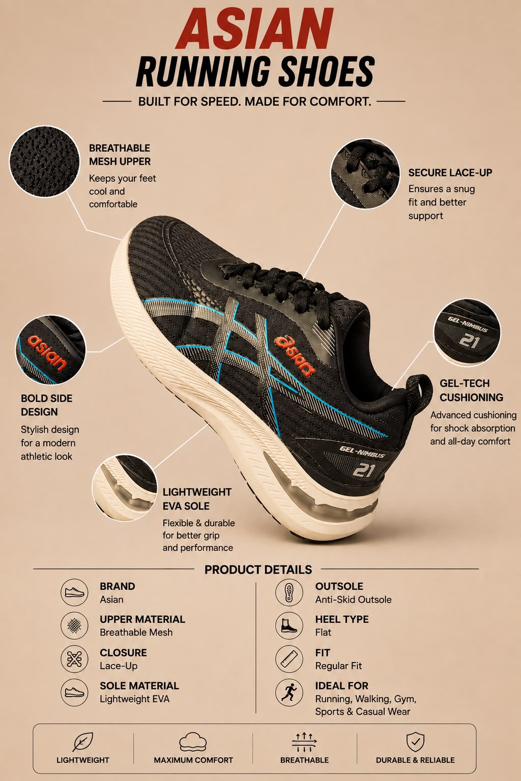 Men's Premium Black Mesh Lightweight Running Shoes 2