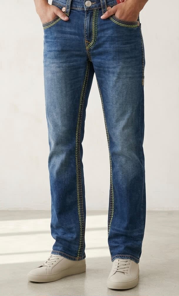 Men's Premium Mid-Blue Heavy Multi-Stitch Straight Fit Denim Jeans 1