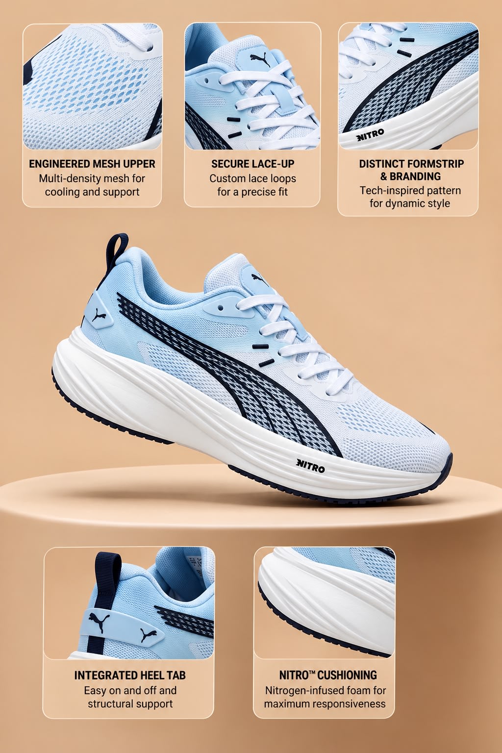 Men's Premium White & Sky Blue Lightweight Running Shoes 3