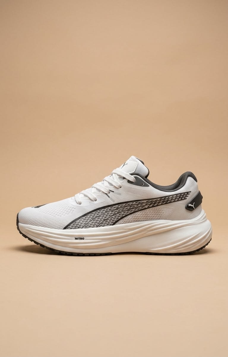 Men's Premium White & Charcoal Lightweight Running Shoes 1