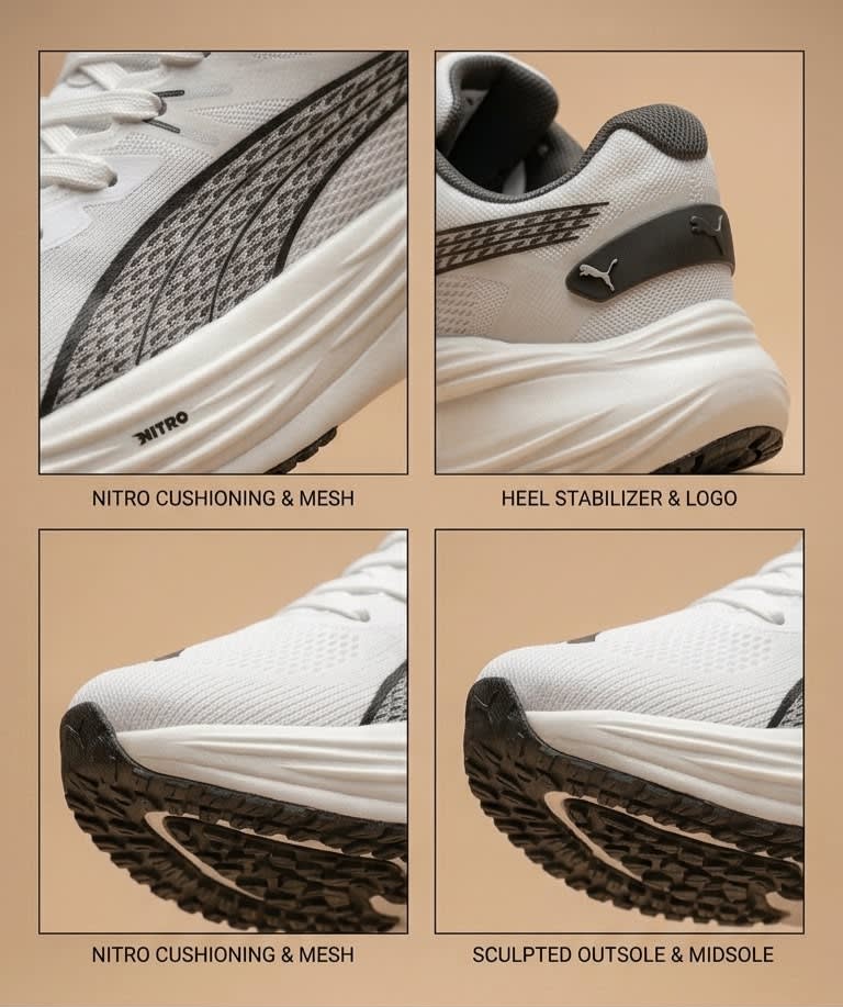 Men's Premium White & Charcoal Lightweight Running Shoes 3