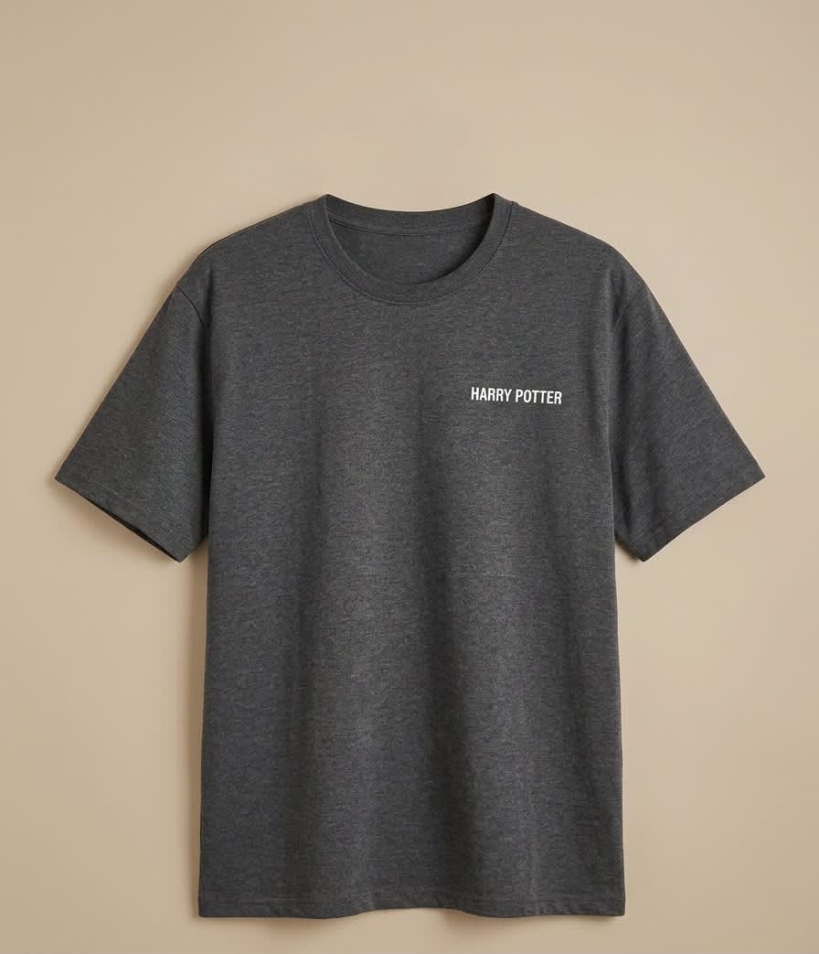 Men's Charcoal Grey Harry Potter Graphic Back Printed Oversized T-Shirt 2