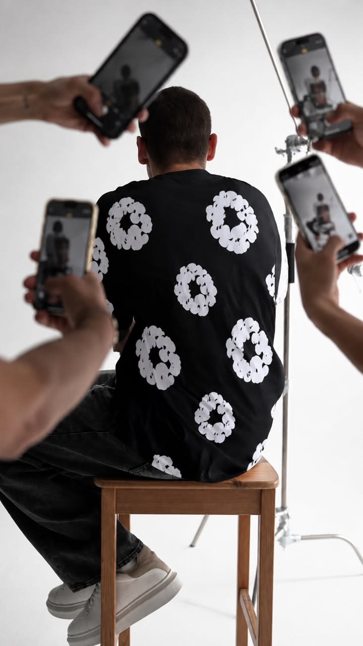 Men's Black & White Floral Motif All-Over Printed T-Shirt 3