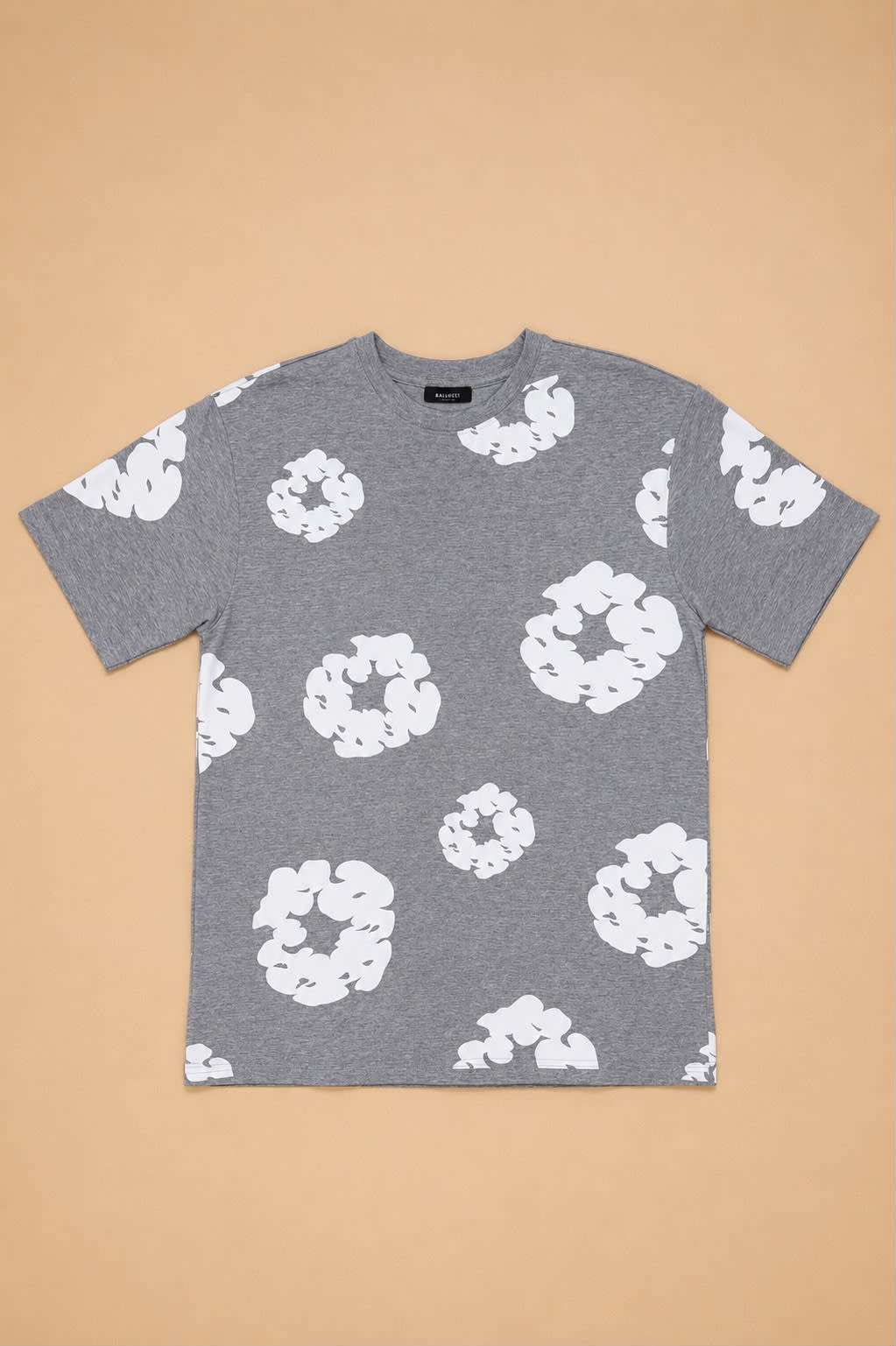 Men's Grey & White Floral Motif All-Over Printed T-Shirt 3