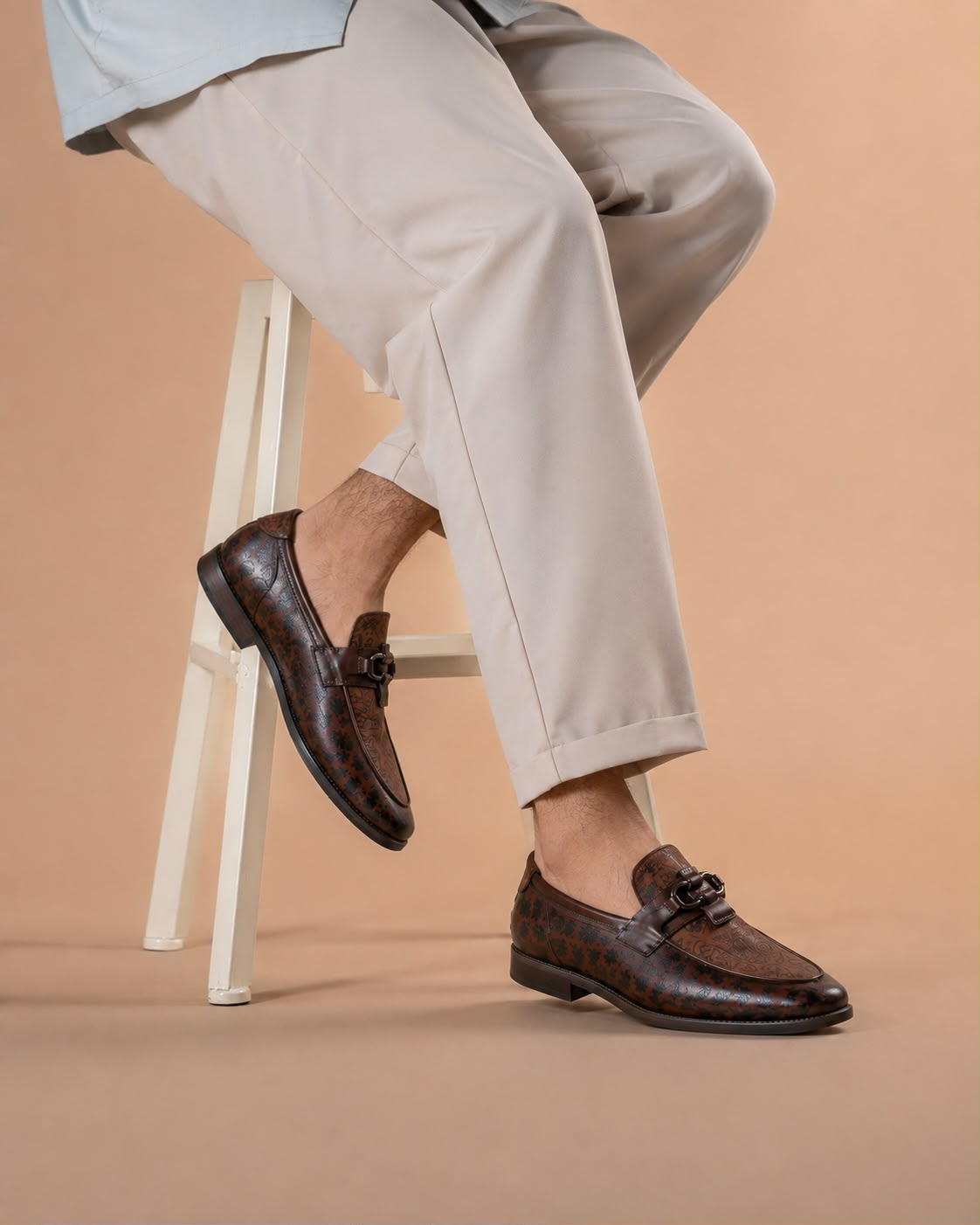 Men's Premium Brown Textured & Patterned Horsebit Slip-On Loafers 2