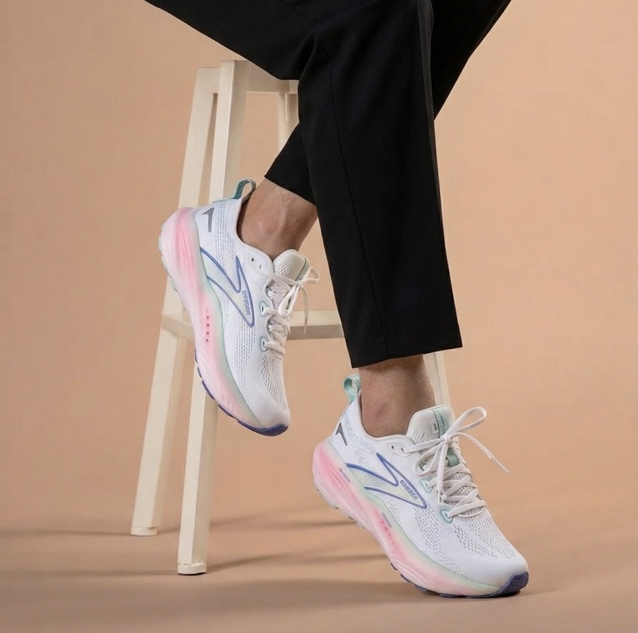 Premium White Mesh Running Shoes with Pastel Gradient Sole 2