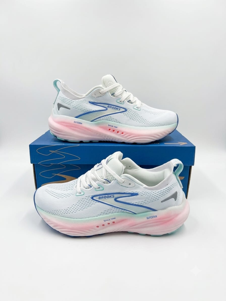 Premium White Mesh Running Shoes with Pastel Gradient Sole 3