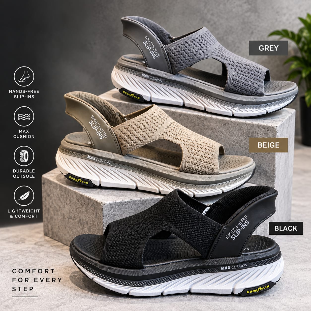 Men’s Black Hands-Free Comfort Sport Sandals – Max Cushion Walking Sandals 4