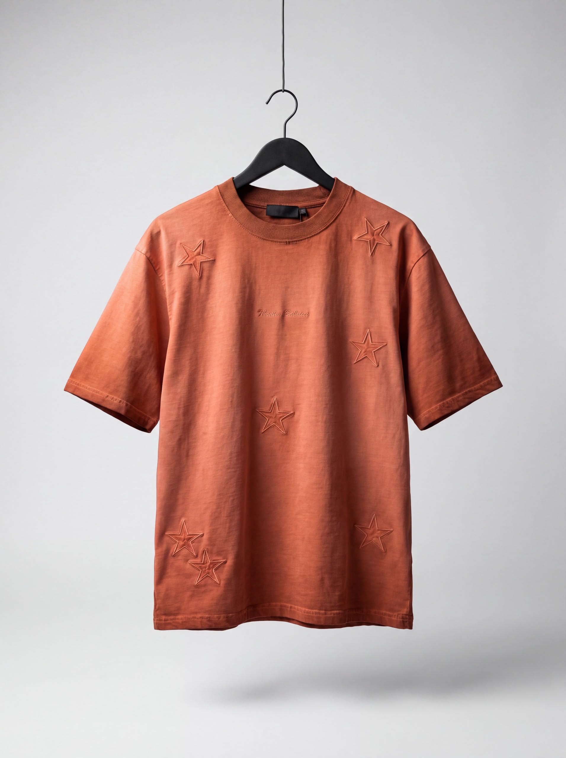 Unisex Premium Rust Orange Star-Embossed Oversized T-Shirt 1