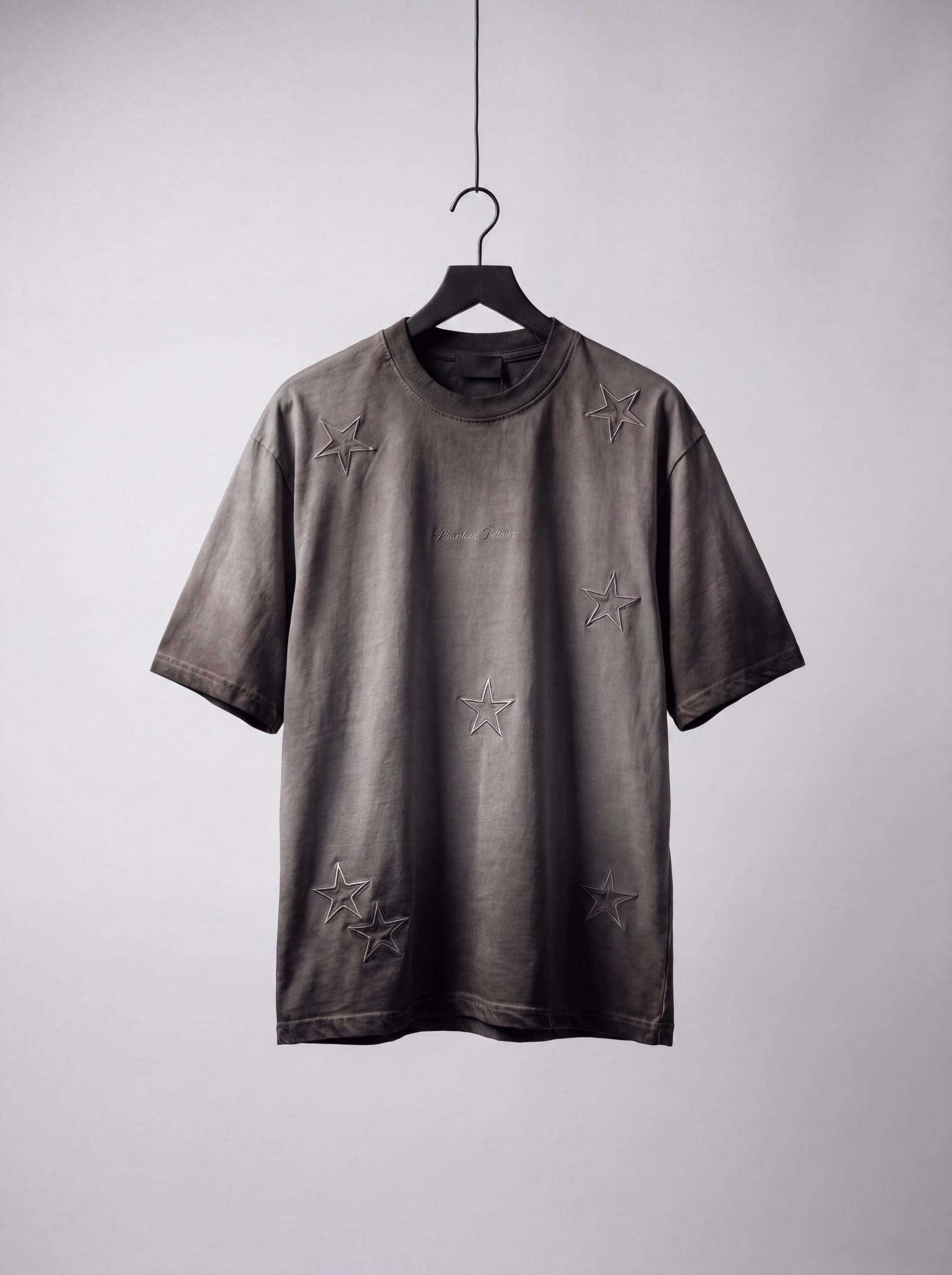 Unisex Premium Washed Charcoal Grey Star-Embossed Oversized T-Shirt 1