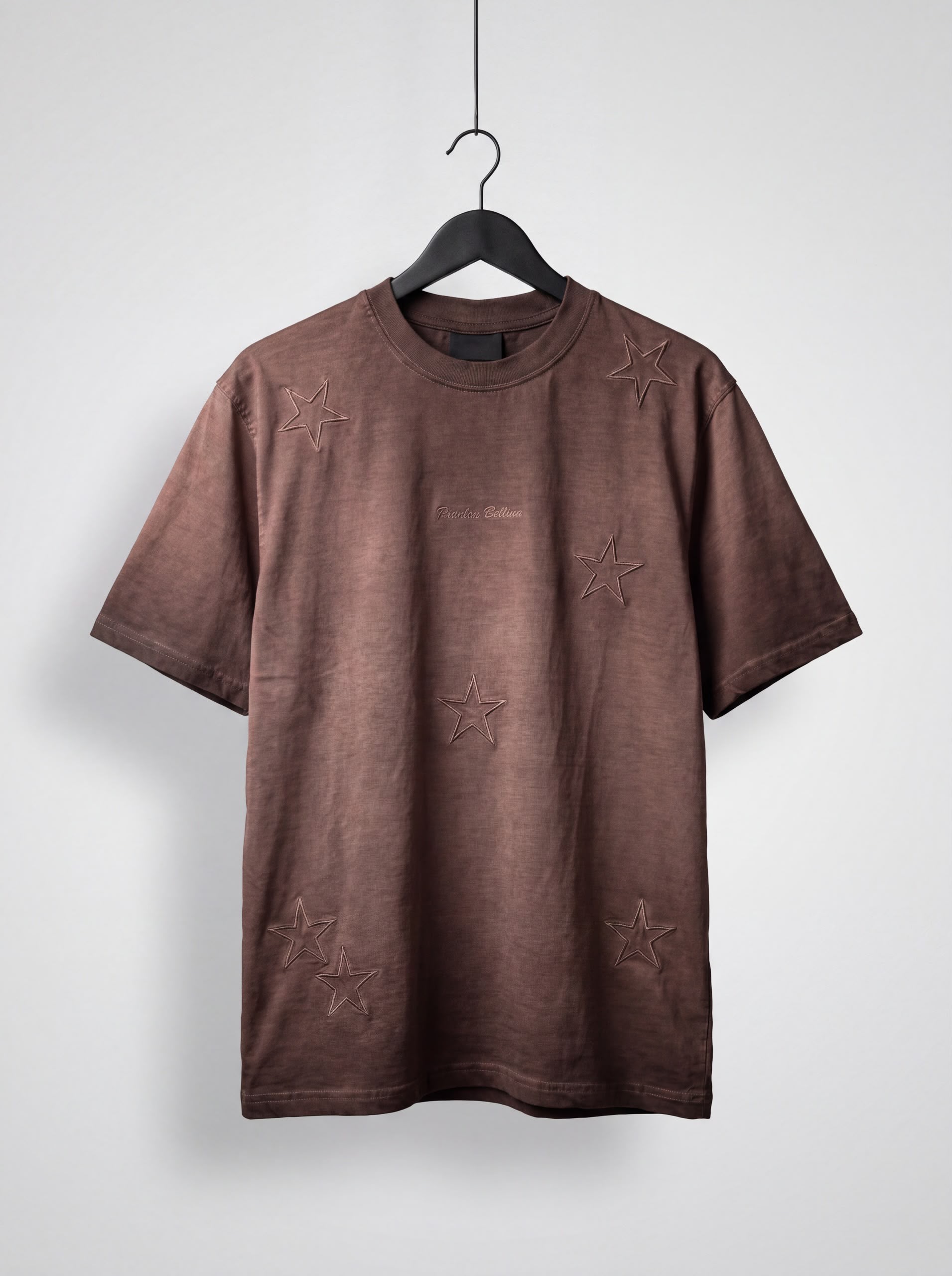Unisex Premium Washed Dark Brown Star-Embossed Oversized T-Shirt 1