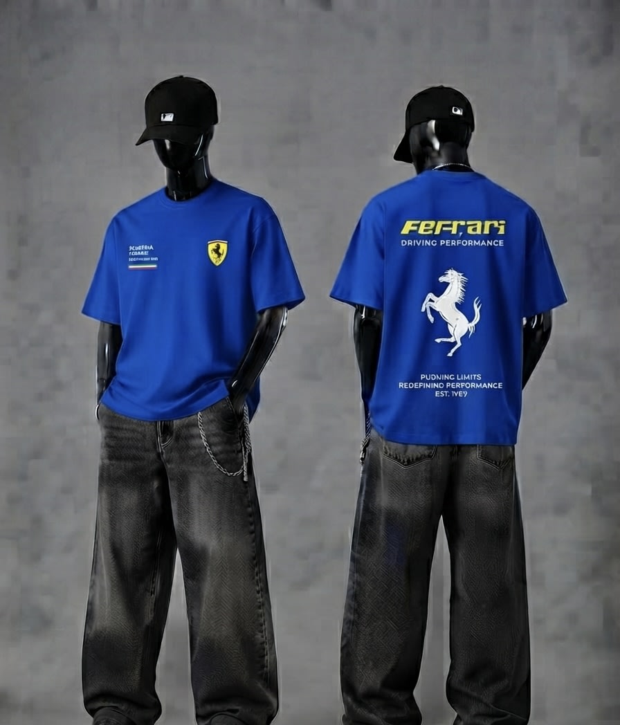 Unisex Premium Royal Blue Prancing Horse Graphic Oversized T-Shirt 2