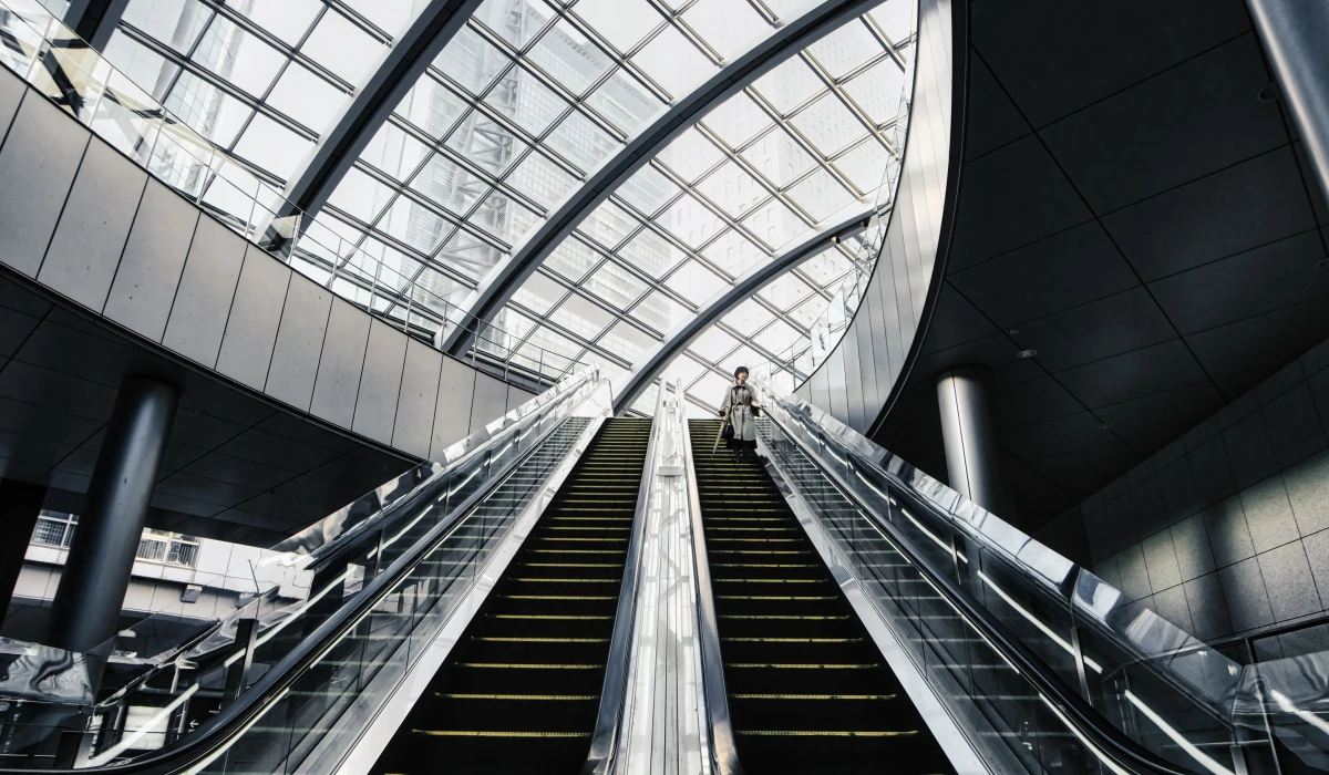 Sleek futuristic design of an photogenic escalator in Tokyo
