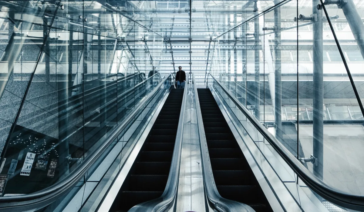 Glass enclaved photogenic escalator in Tokyo