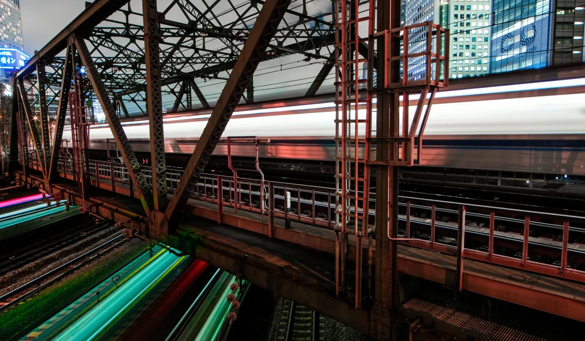 Photogenic light trails of trains in Shinagawa Tokyo