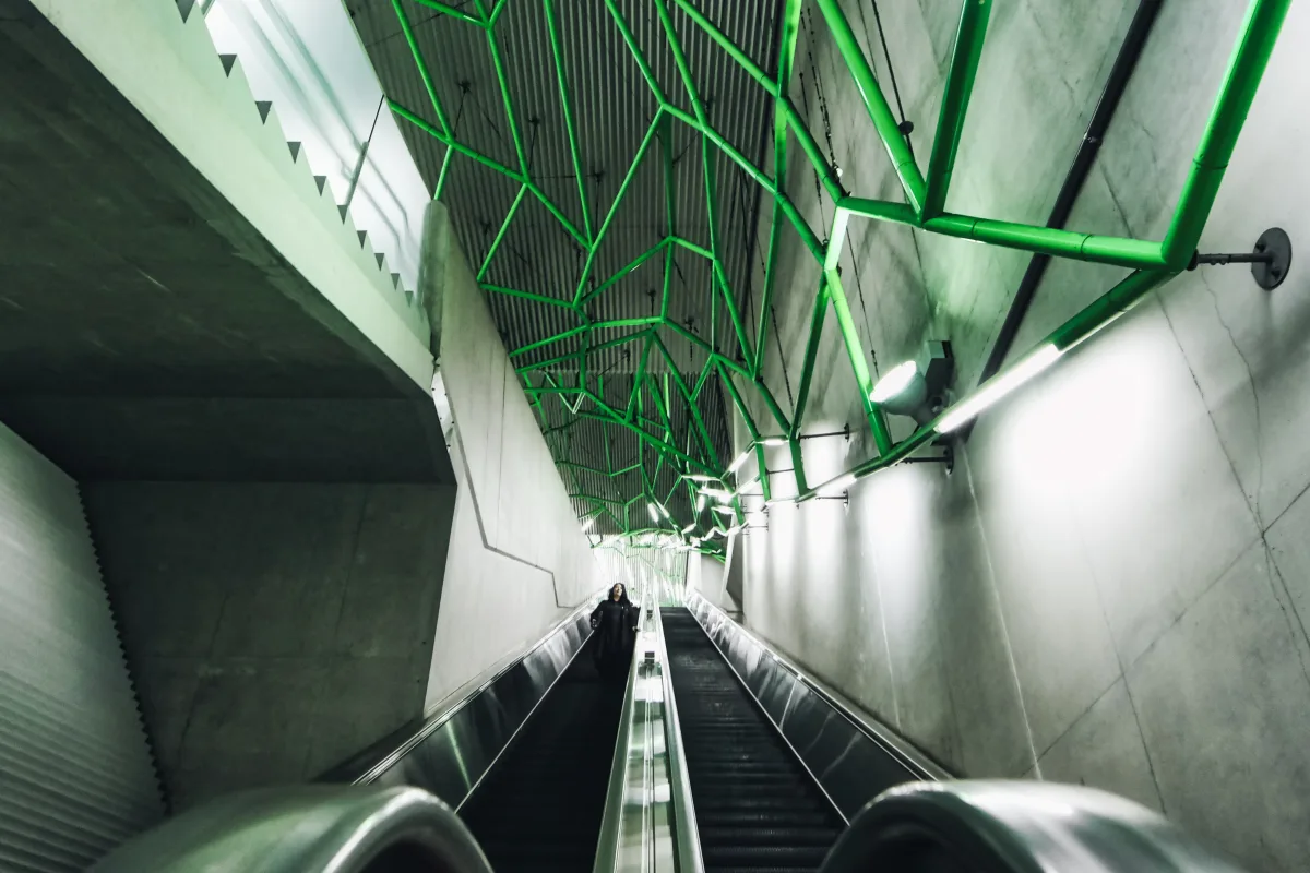 Spider web like escalator in Tokyo